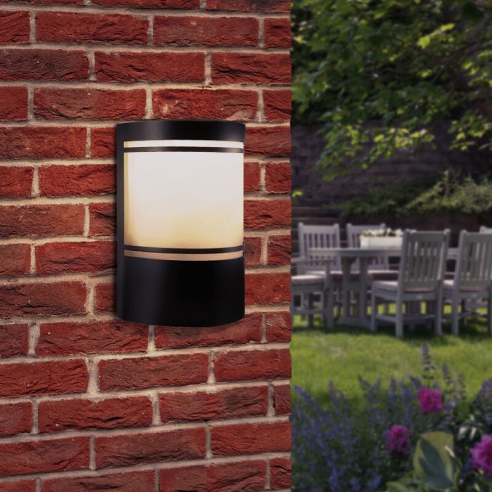 Modern outdoor wall light with dusk to dawn sensor black, Manuel, IP44