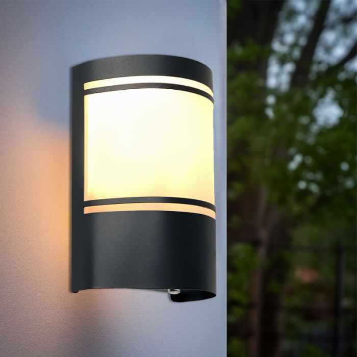Modern outdoor wall light with dusk to dawn sensor black, Manuel, IP44