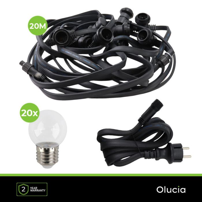 20m string light with 20 dimmable transparent bulbs