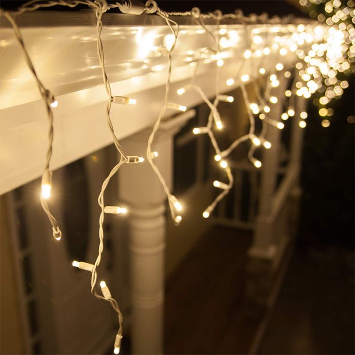 10M linkable icicle light, White cord, IP67, 50 cm high - Warm white