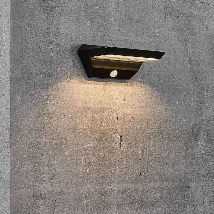 Black solar outdoor wall light modern, Agena, 4,5W, 3000K LED, IP44