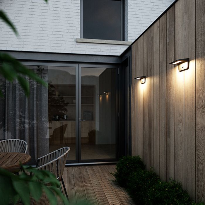 Black solar outdoor wall light modern, Agena, 4,5W, 3000K LED, IP44