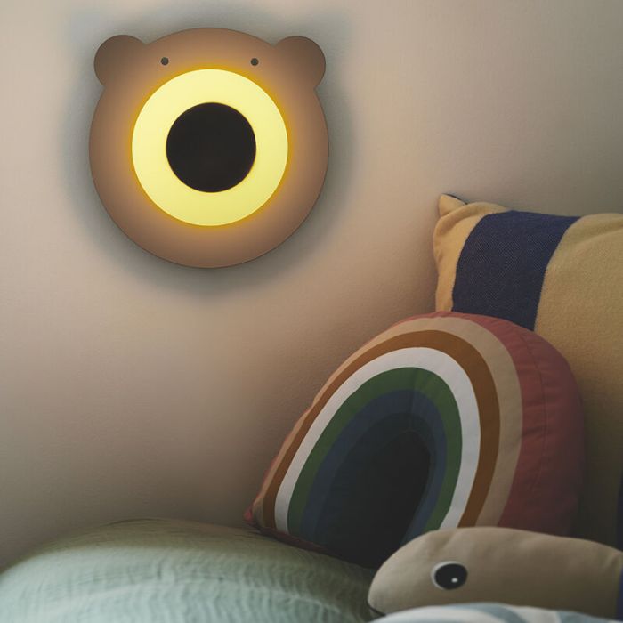 Brown children's wall light metal, Brunabear, with switch