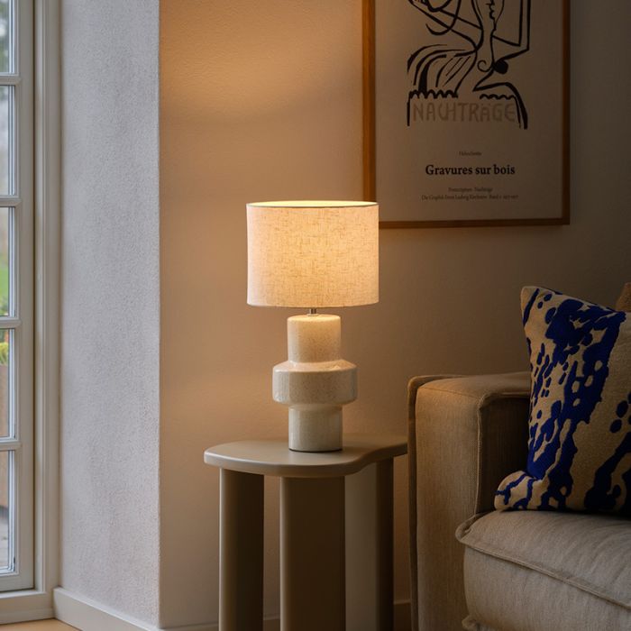 Ceramic table lamp beige, Dugan, with switch