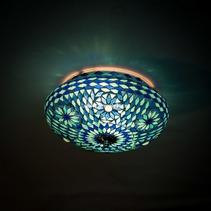 Blue oriental flush ceiling light mosaic, Mimoun