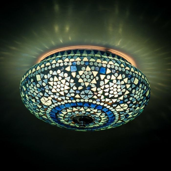 Blue oriental flush ceiling light mosaic, Mimoun