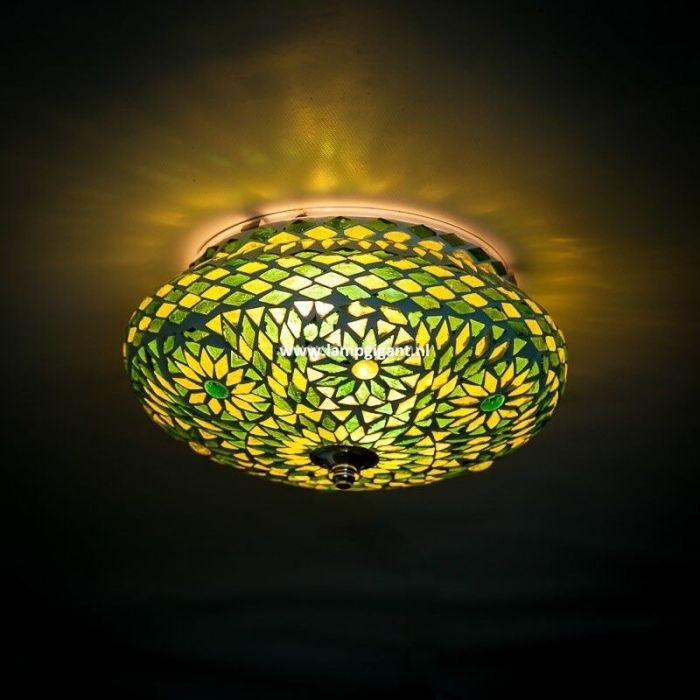 Green oriental flush ceiling light mosaic, Mimoun