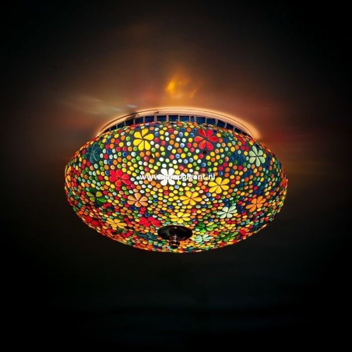 Multicoloured oriental flush ceiling light mosaic, Mimoun