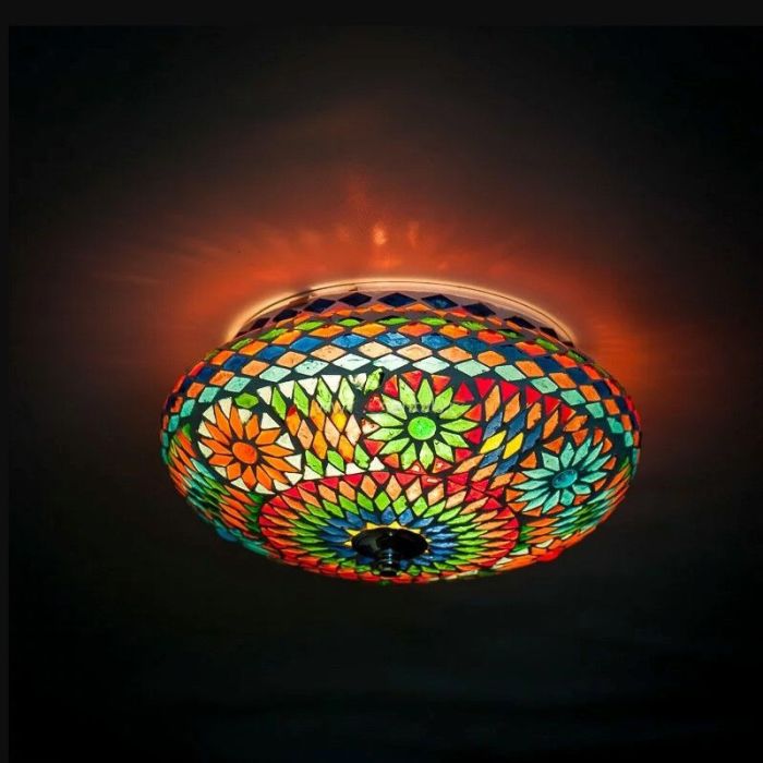 Multicoloured oriental flush ceiling light mosaic, Mimoun