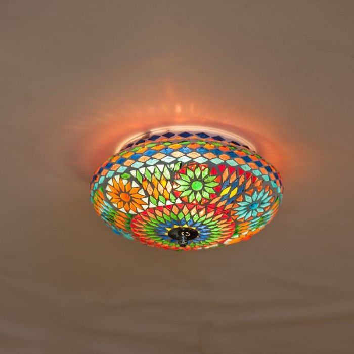 Multicoloured oriental flush ceiling light mosaic, Mimoun