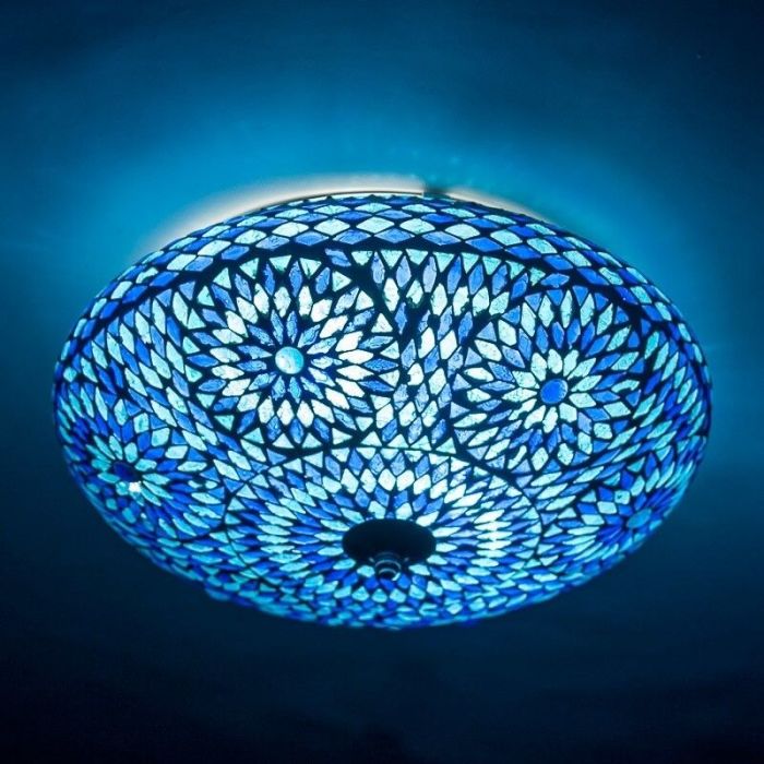 Blue oriental flush ceiling light mosaic, Louay