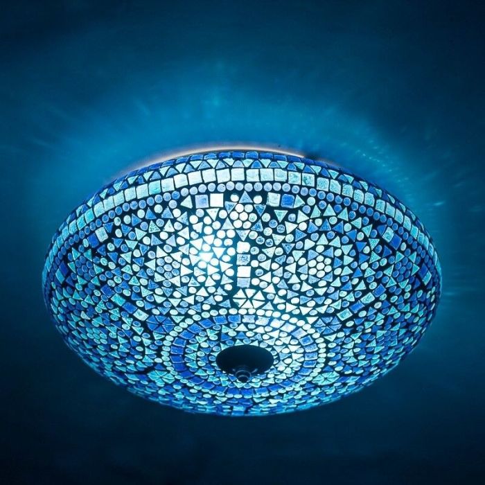 Blue oriental flush ceiling light mosaic, Louay