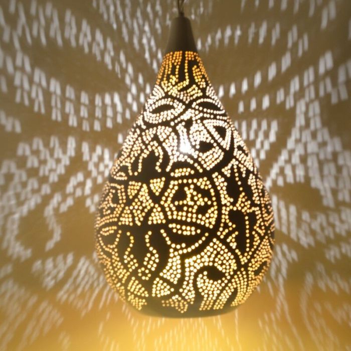 White oriental pendant light filigree, Zina