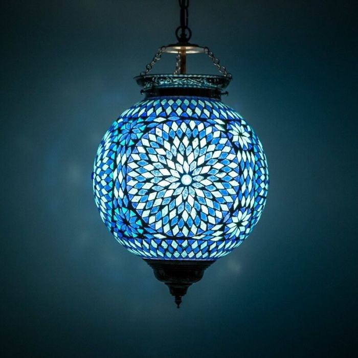Blue oriental pendant light mosaic, Aziza