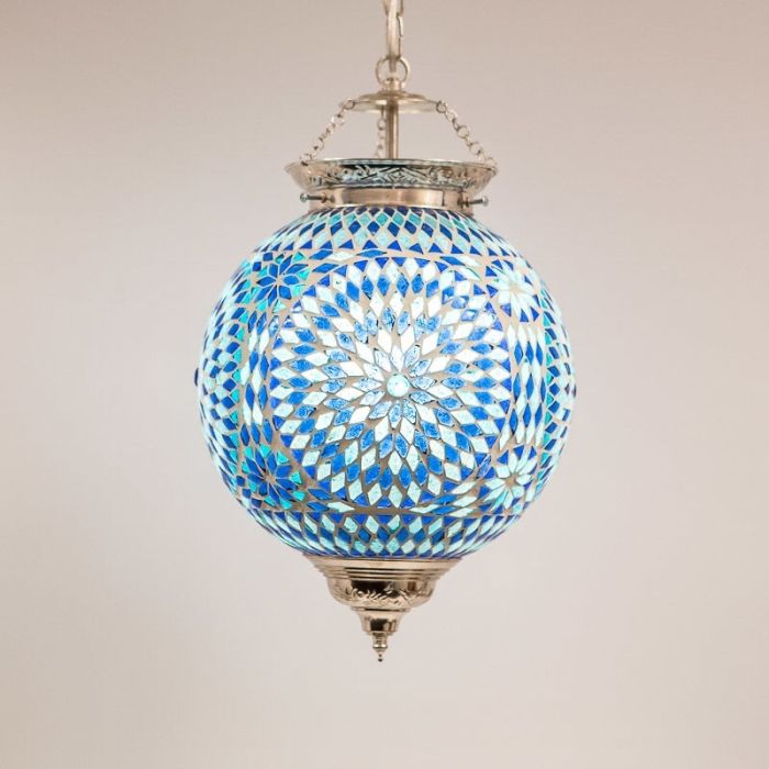 Blue oriental pendant light mosaic, Aziza