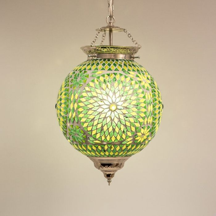 Green oriental pendant light mosaic, Aziza