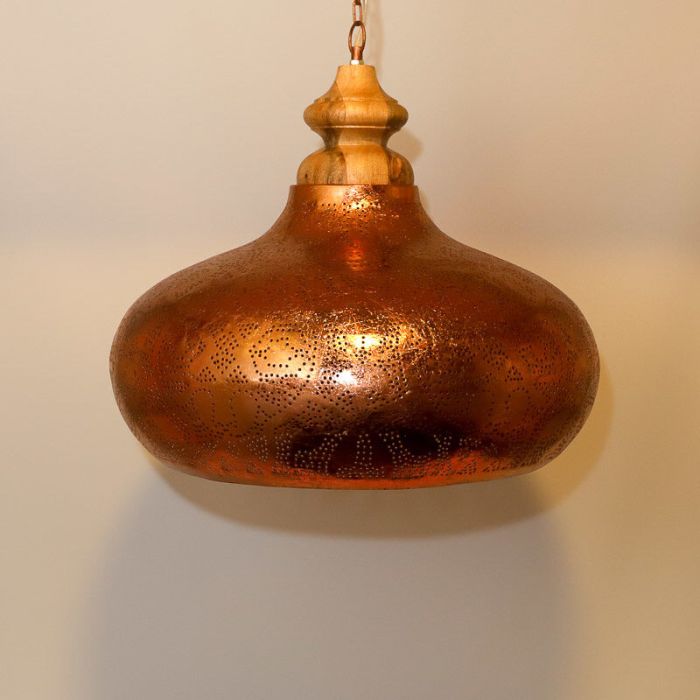 Copper oriental pendant light filigree, Zina
