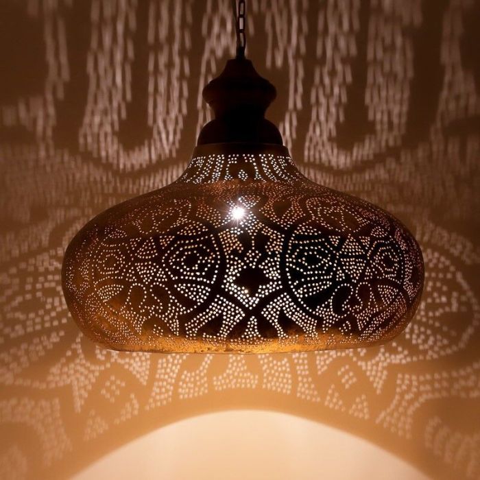 Golden oriental pendant light filigree, Zina