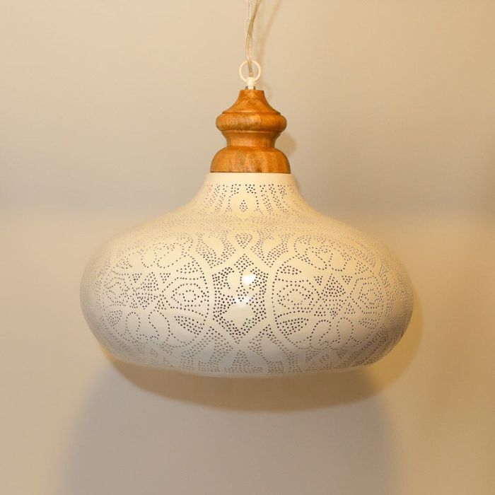 White oriental pendant light filigree, Zina