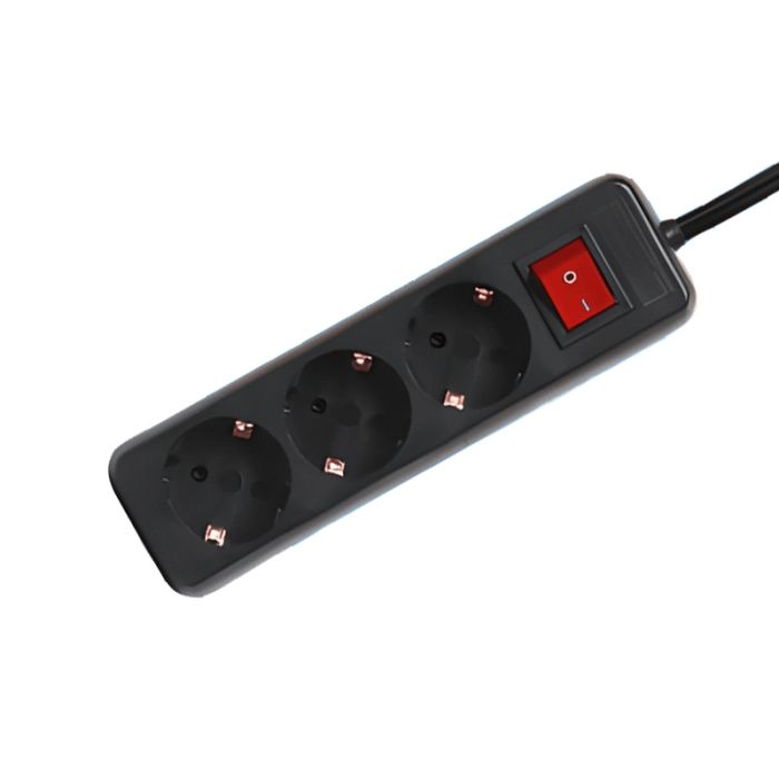 3-way power strip with switch 3 metres, black