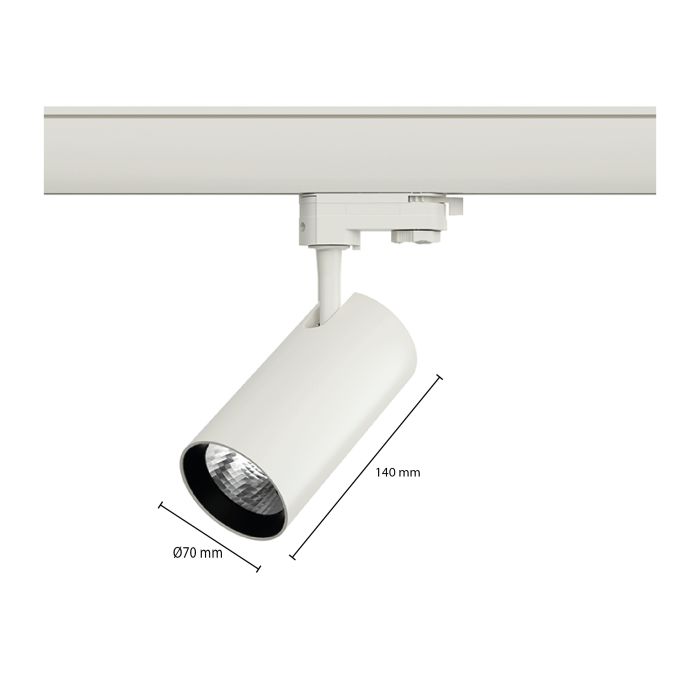 White 3-phase track spotlight Esmiralda, 10W, 3000K, Pro