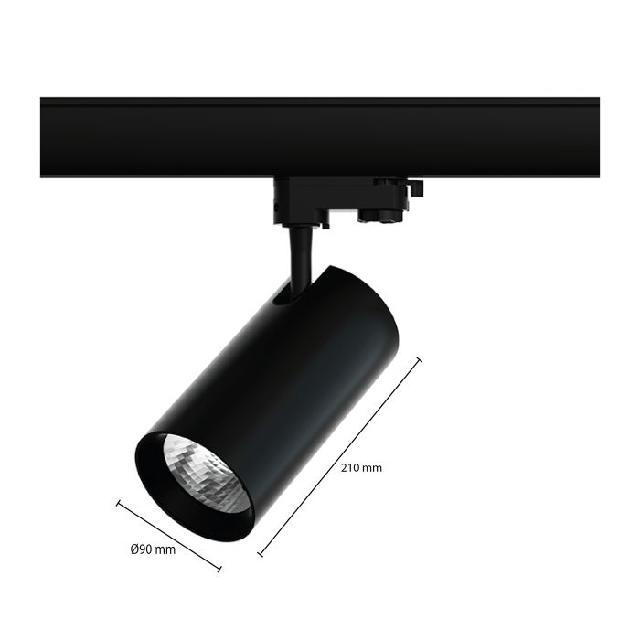 Black 3-phase track spotlight Esmiralda, 30W, 3000K, Pro
