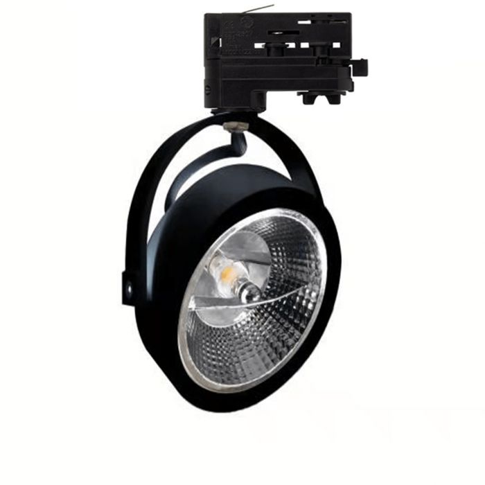 Black 3-phase track spotlight Tirsa, 15W, 2700K, Pro