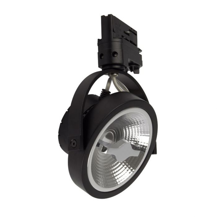 Black 3-phase track spotlight Tirsa, 15W, 2700K, Pro