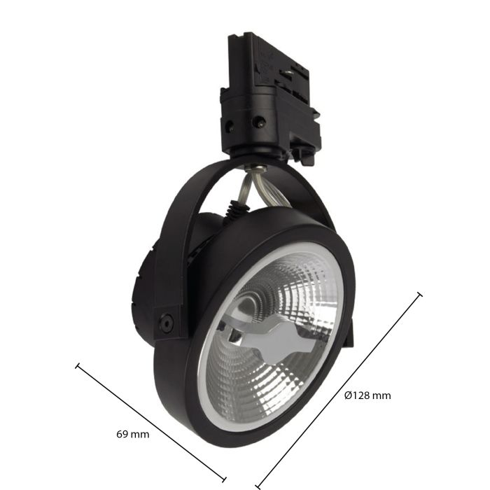 Black 3-phase track spotlight Tirsa, 15W, 2700K, Pro