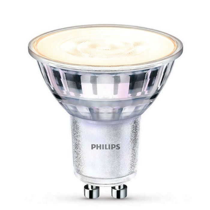 Dimmable Philips GU10 LED light bulb, Pascal, transparent, 3,8w, dim to warm