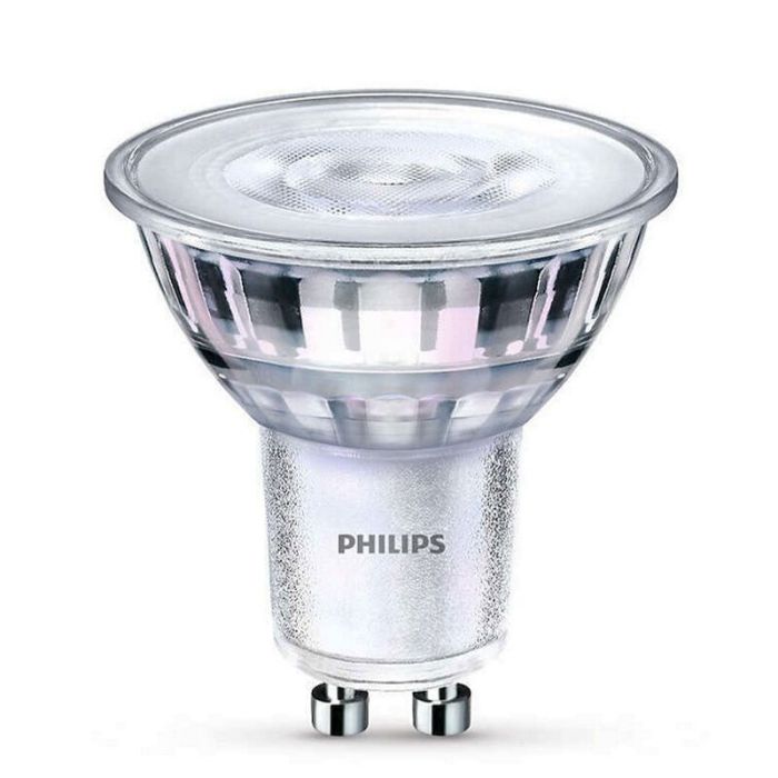 Dimmable Philips GU10 LED light bulb, Pascal, transparent, 3,8w, dim to warm
