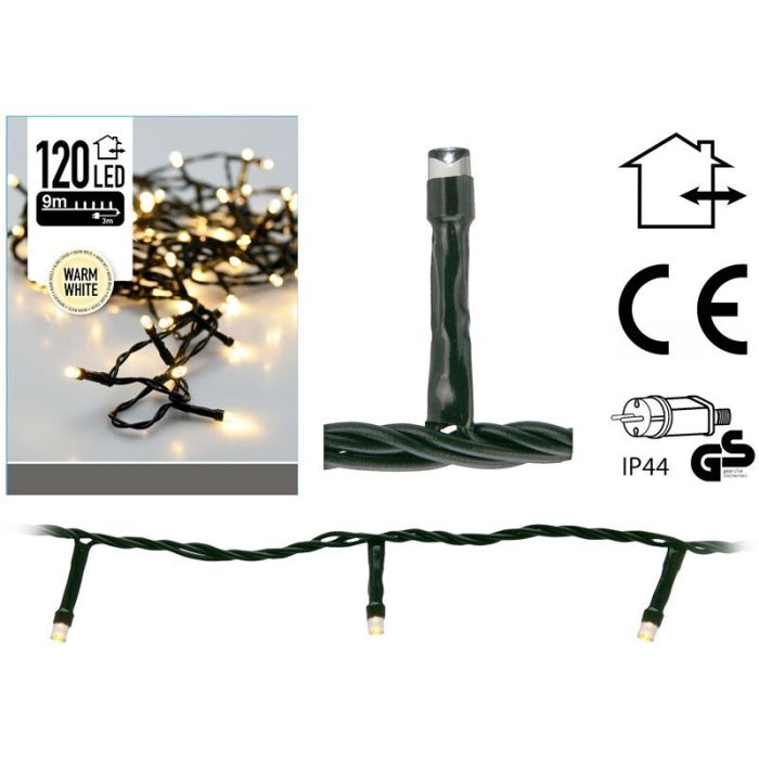 9m LED outdoor Christmas lights, 120 warm white lights