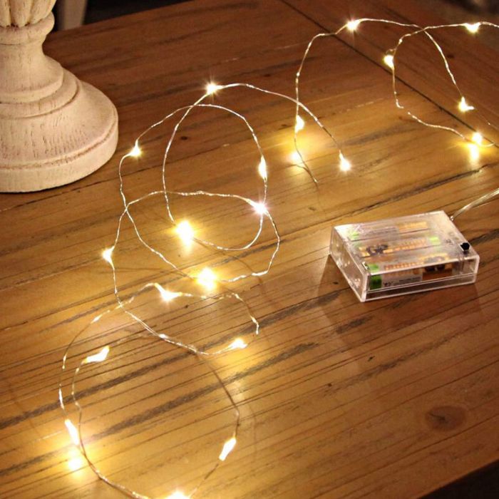 2m LED wire lighting on battery, 40 LEDs, warm white
