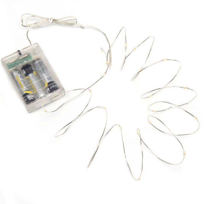 2m LED wire lighting on battery, 40 LEDs, warm white