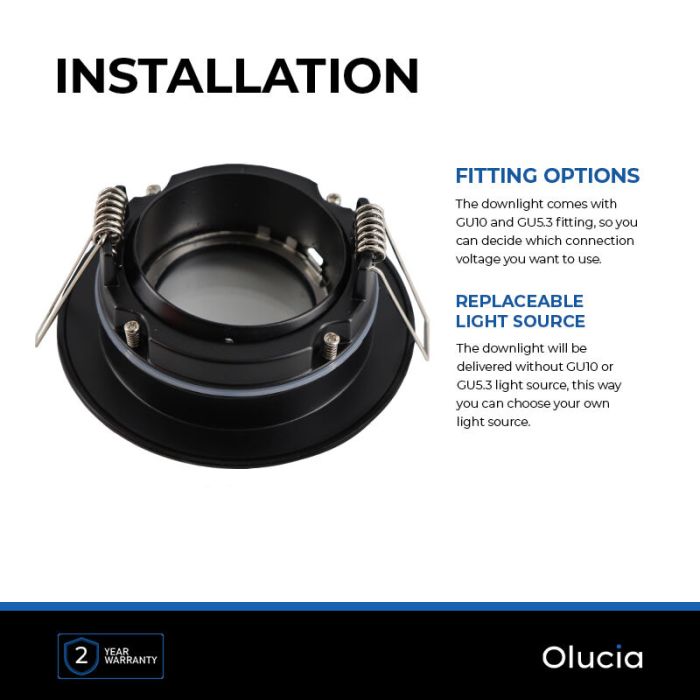 Modern bathroom recessed downlight black, Jill, IP44
