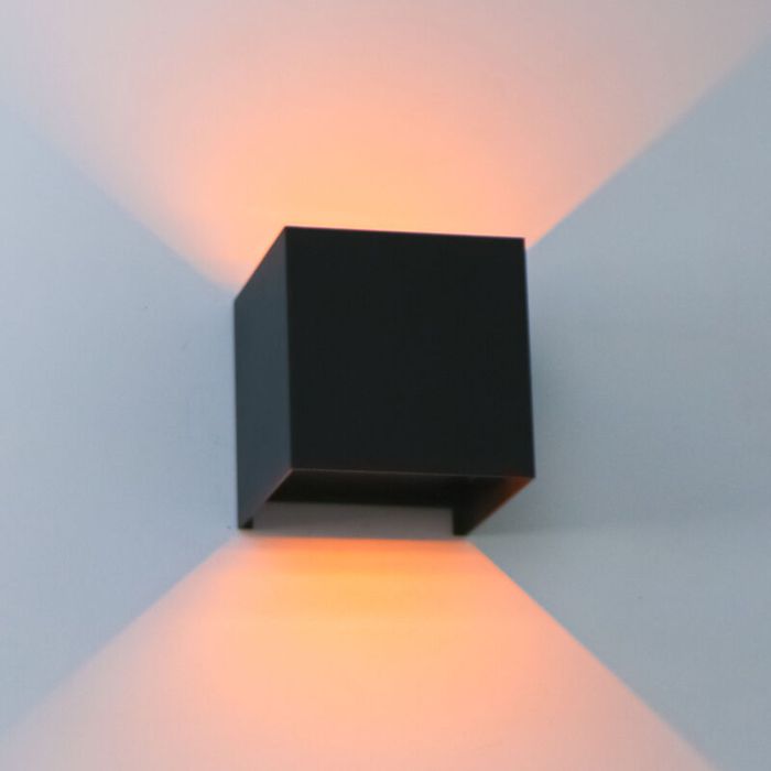 Black modern up down wall light aluminium, Dion, 7W, dim to warm LED, IP65