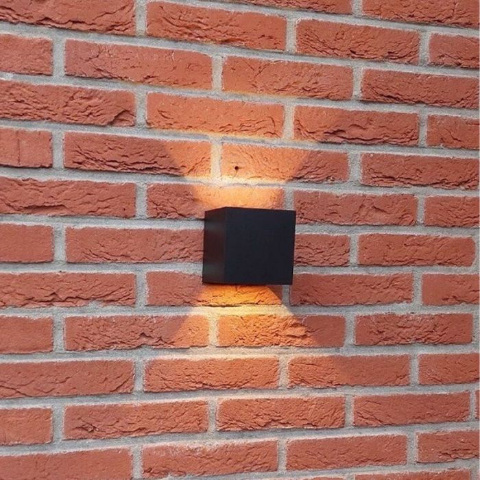 Black modern up down wall light aluminium, Dion, 7W, dim to warm LED, IP65