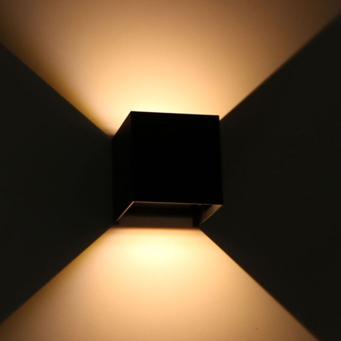 Black modern up down wall light aluminium, Dion, 7W, dim to warm LED, IP65