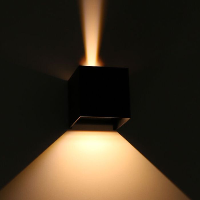 Black modern up down wall light aluminium, Dion, 7W, dim to warm LED, IP65