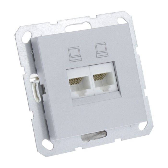 Q-Link S-Line Socket Flush mount Telephone / Data 2X8-Pin, Gray / aluminum colored