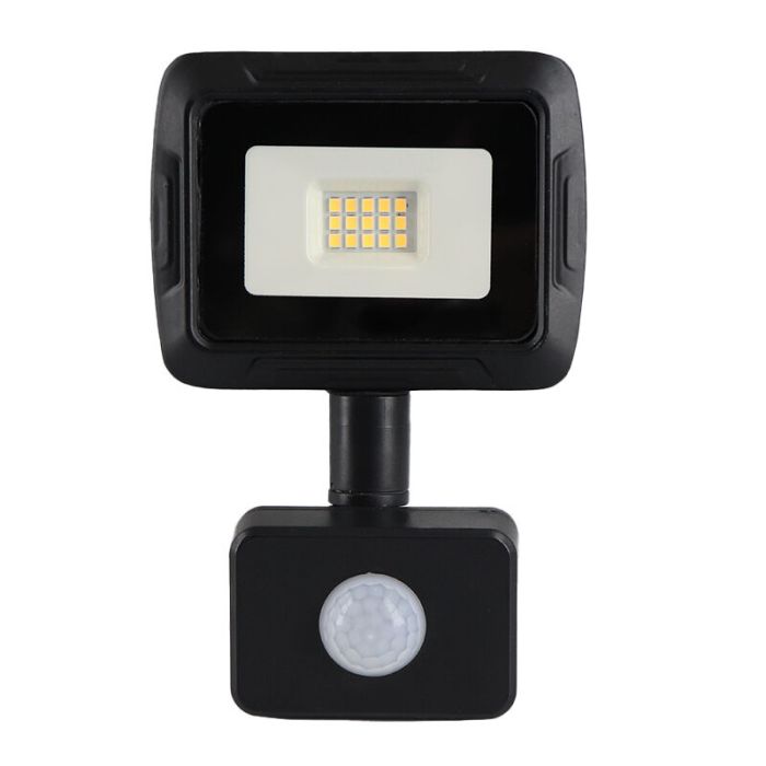 Black floodlight with sensor aluminium, Miro, 10W, 3000K LED, IP65