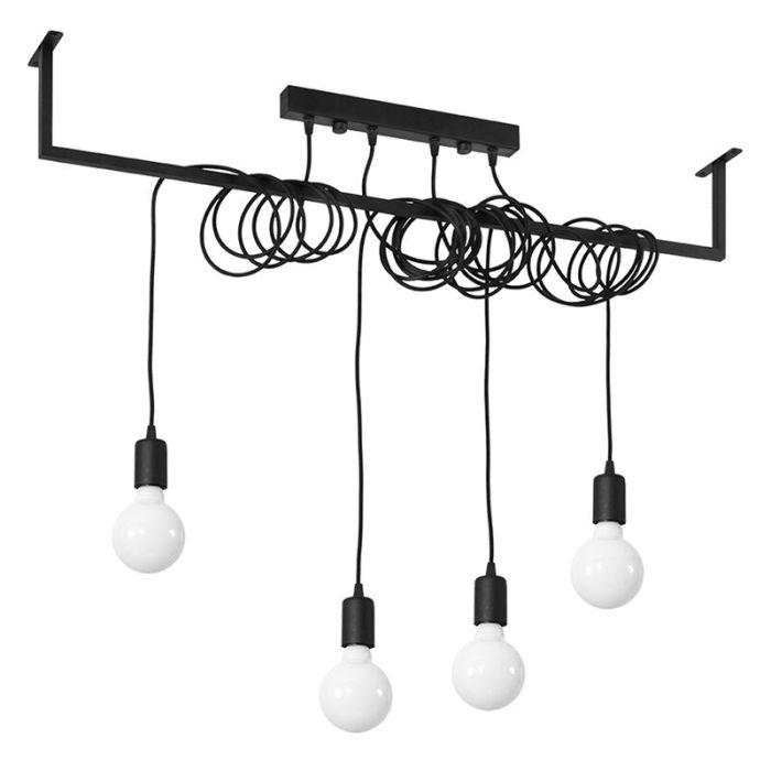 Industrial Pendant light Lauraine, Black, Steel, 4L