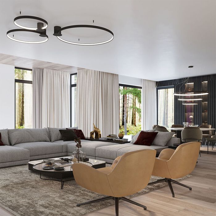 Aluminium flush ceiling light black, Ringo, 30W, 3000K LED