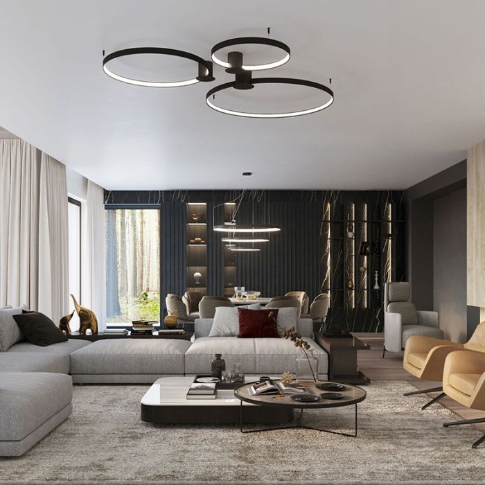 Aluminium flush ceiling light black, Ringo, 50W, 3000K LED