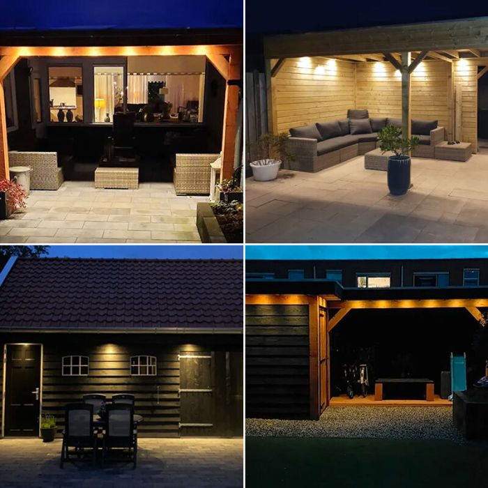 2 white porch spotlights Dico, IP65, with connection set and remote control