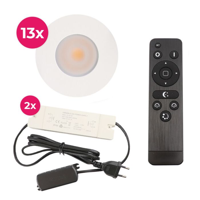 13 white porch spotlights Dico, IP65, with connection set and remote control