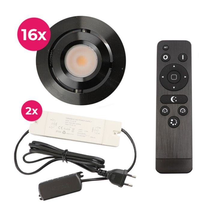 16 adjustable porch spotlights Rona, IP44, with connection set and remote control, black