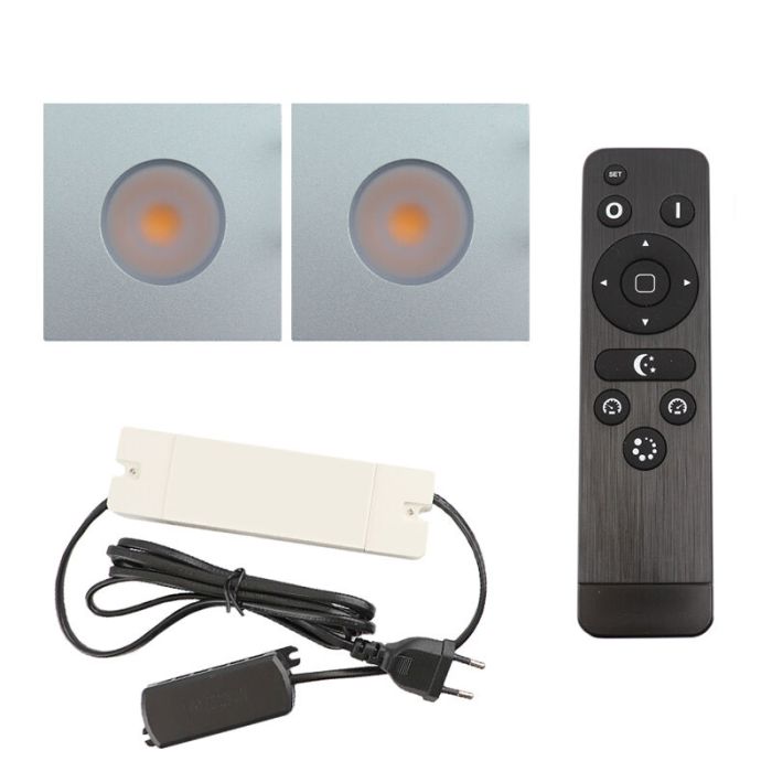 2 square chrome porch spotlights Dico, IP65, with connection set and remote control