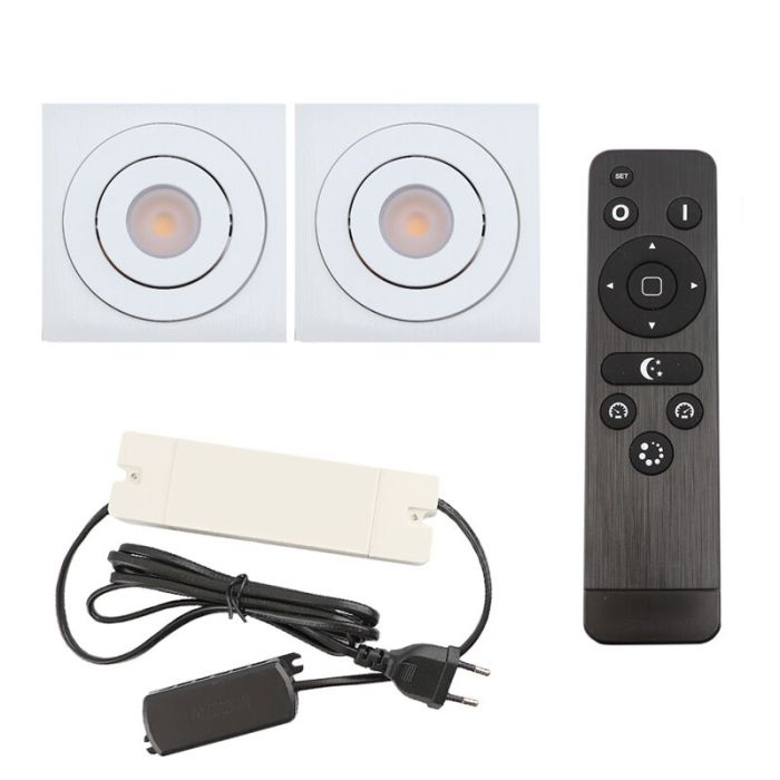 2 adjustable porch spotlights Rona square, IP44, with connection set and remote control, white