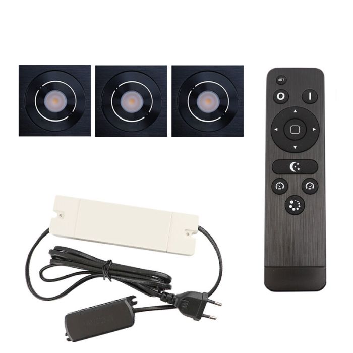 3 adjustable porch spotlights Rona square, IP44, with connection set and remote control, black
